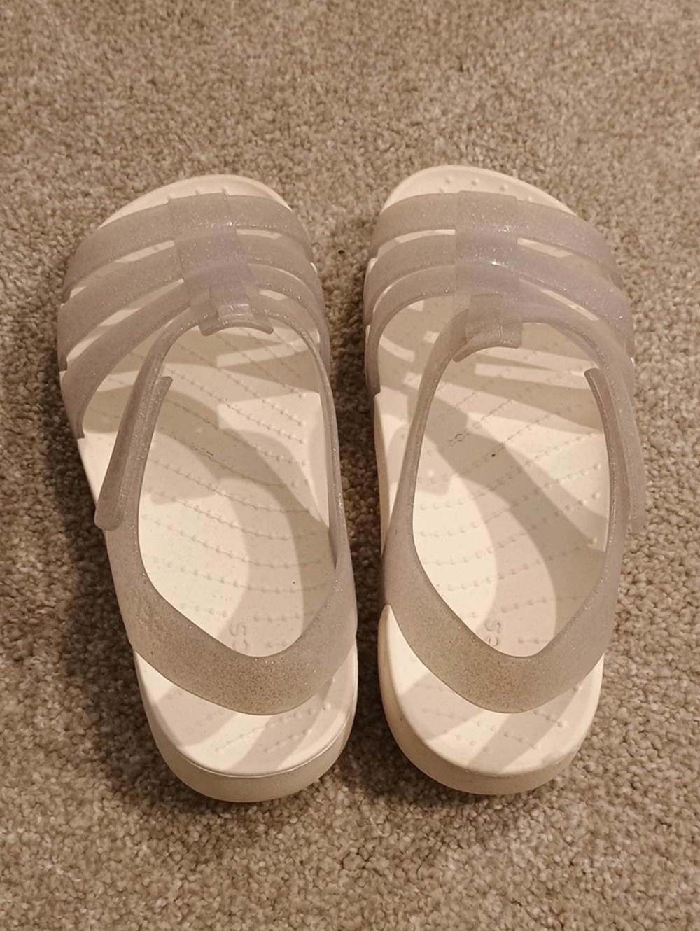 CROCS Girls Clear Glitter Strappy Sandals White Footbed